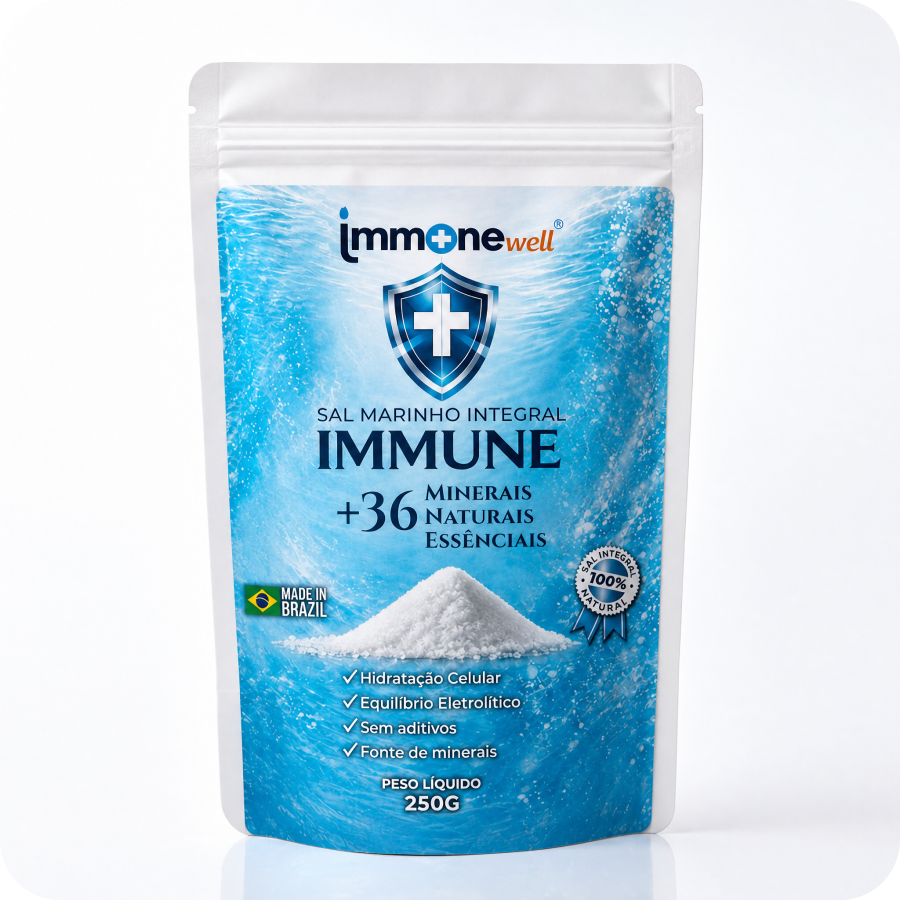Sal Integral ImmuneWell com copo d'água, ritual mineral