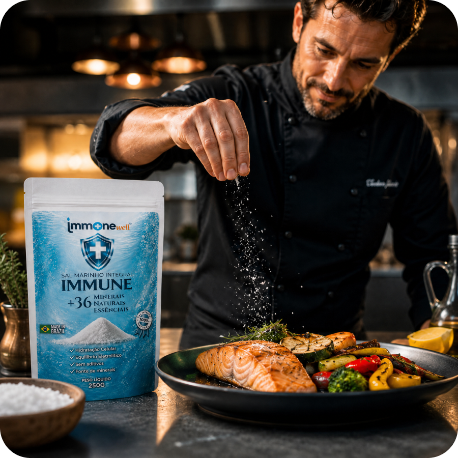 Sal Integral ImmuneWell em uso na cozinha do dia a dia